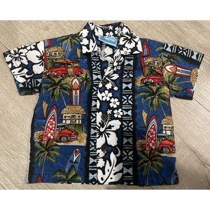 RJC Hawaiian Aloha Shirt Size 12 M Infant Toddler Tiki Statues Made in Hawaii
